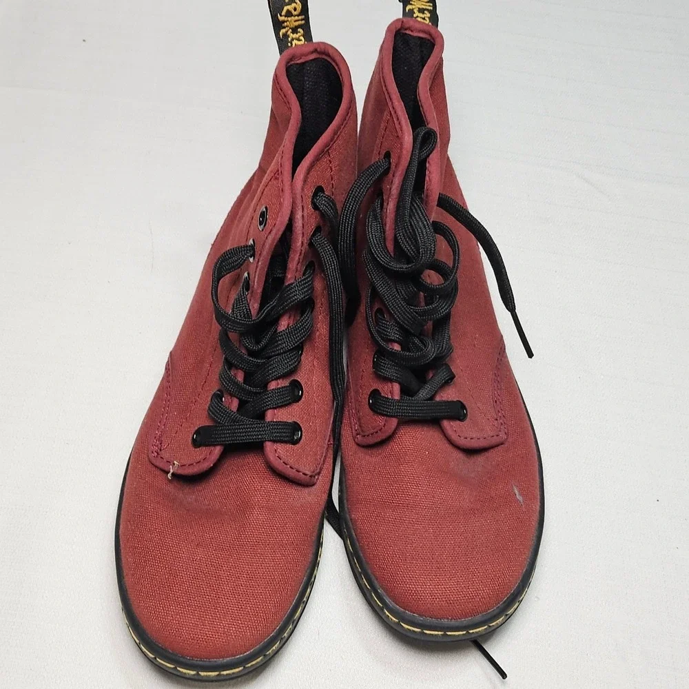 Dr Martens Shoreditch Burgundy Canvas Lace‎ Up Ankle Boots Women's Size 6 US